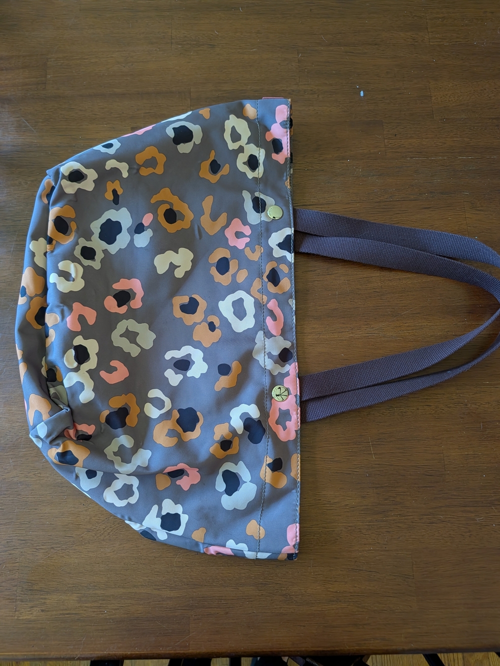 Fossil Gray Leopard Print Tote Bag with Pink and Tan Accents